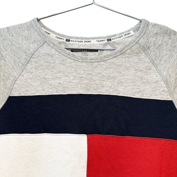 TOMMY HILFIGER Sport Crop Crew Neck Sweatshirt - Small‎ - Gray, navy, red  NWOT - Picture 2 of 7